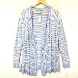 NWT Loft Open Front Cardigan Womens Large L Blue White Coastal Lightweight Beach